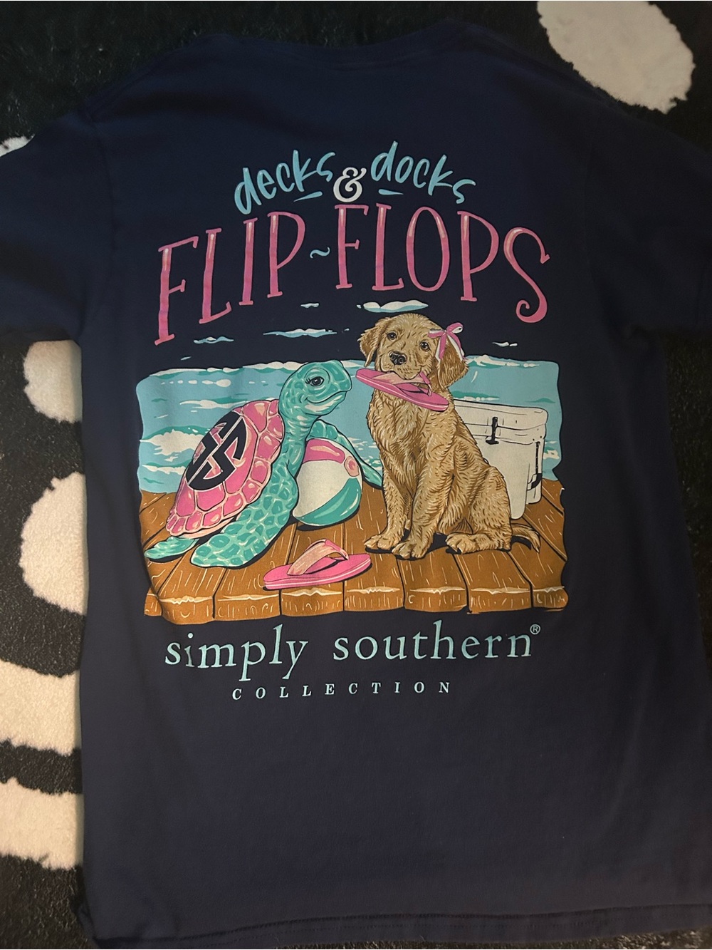 Simply Southern Navy Tee with Pink & Aqua Dock Graphic